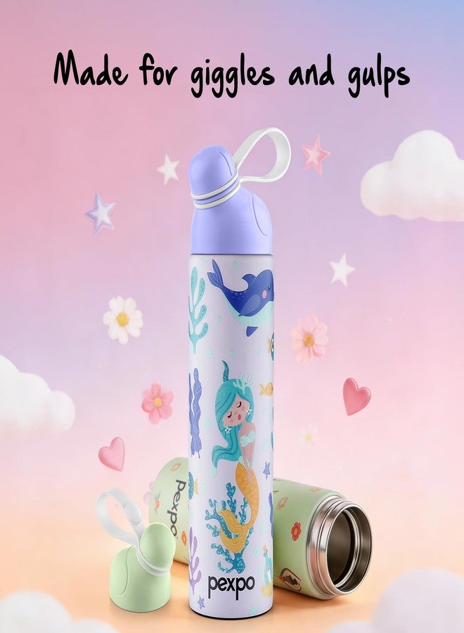 PEXPO Water Bottle for School Kids, ISI Certified Stainless Steel Sipper Bottle for Kids 470ml | Hot & Cold Thermos Insulated Water Bottle|6+ Years Kids|Pico 500 - Purple - Mermaid - Image 4
